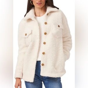 1. State Ivory Sherpa Button Front Shacket, Size Large
